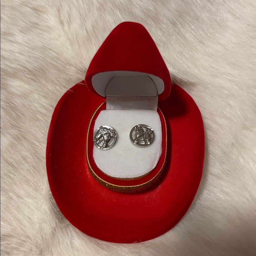Silver Stud Earrings in Red Velvet Box